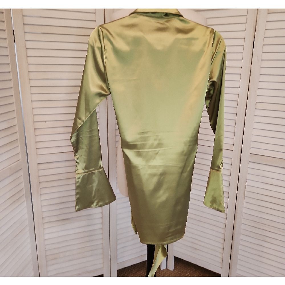 Satin Green Shirt Dress Size S - Picture 3 of 5